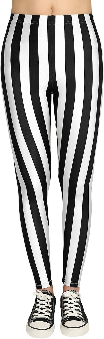 image:imageHDE Womens Funny Printed Leggings Digital Print Footless Stretchy TightsBlack White