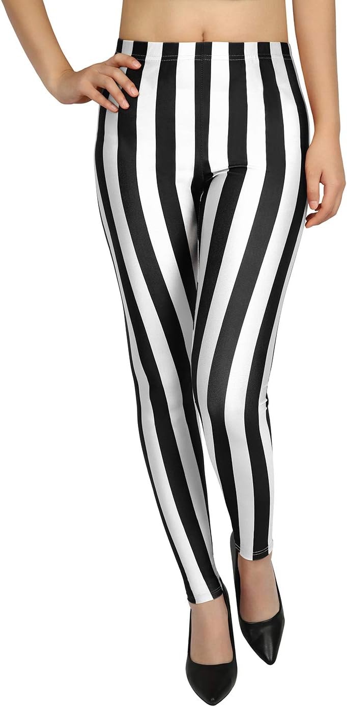 image:imageHDE Womens Funny Printed Leggings Digital Print Footless Stretchy TightsBlack White
