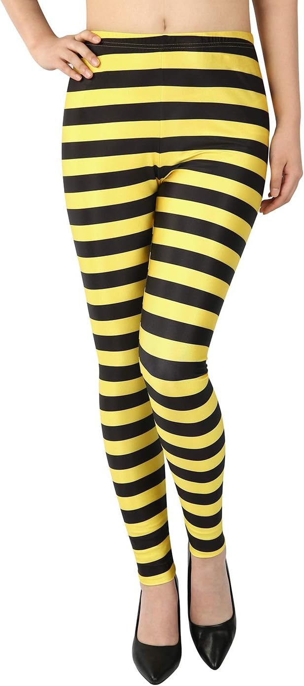 image:imageHDE Womens Funny Printed Leggings Digital Print Footless Stretchy TightsBlack Yellow