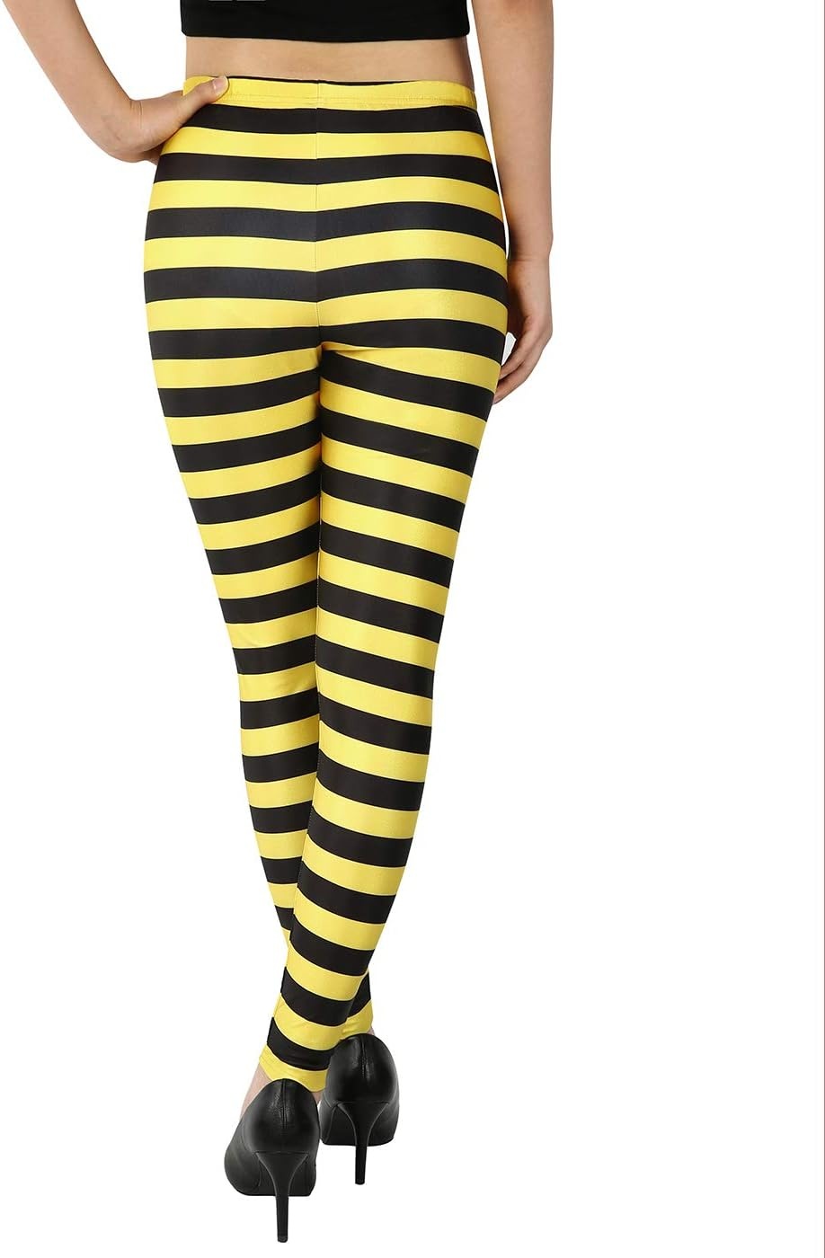 image:imageHDE Womens Funny Printed Leggings Digital Print Footless Stretchy TightsBlack Yellow