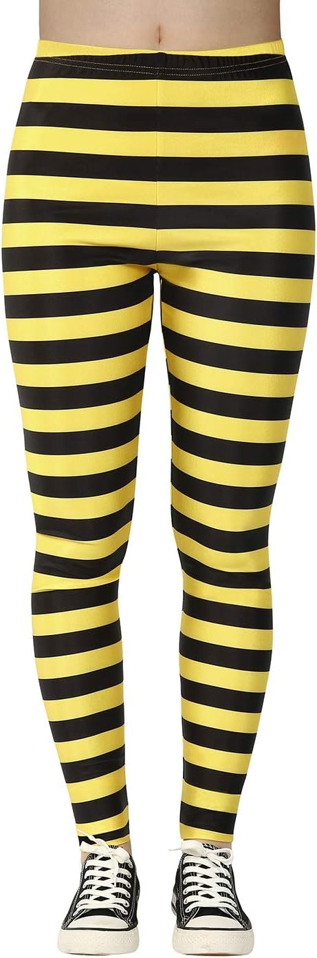 image:imageHDE Womens Funny Printed Leggings Digital Print Footless Stretchy TightsBlack Yellow
