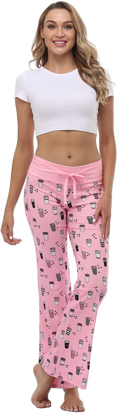 image:imageHDE Womens Pajama Pants Wide Leg Sleepwear Casual Loose Lounge Pant PJ BottomsPink Coffee