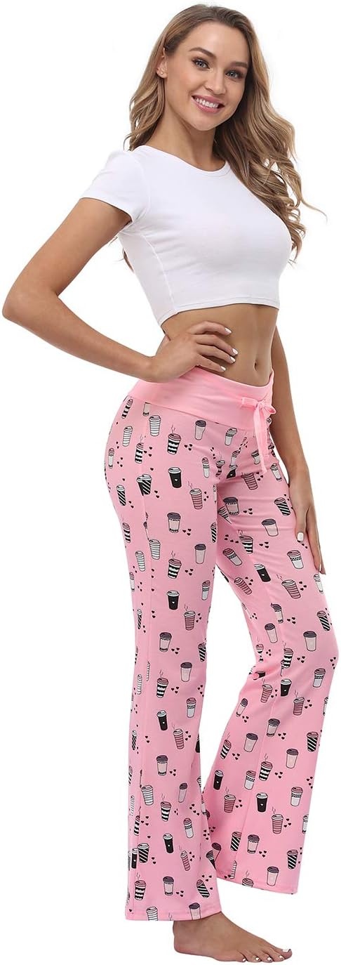 image:imageHDE Womens Pajama Pants Wide Leg Sleepwear Casual Loose Lounge Pant PJ BottomsPink Coffee