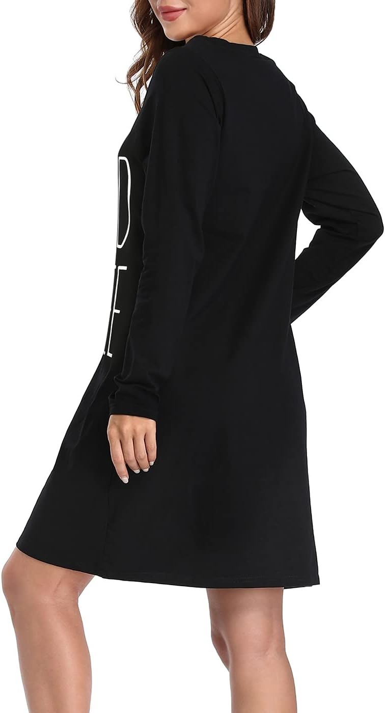 image:imageHDE Womens Sleepwear Cotton Nightgowns Long Sleeve Sleepshirt Print Night ShirtNeed Coffee