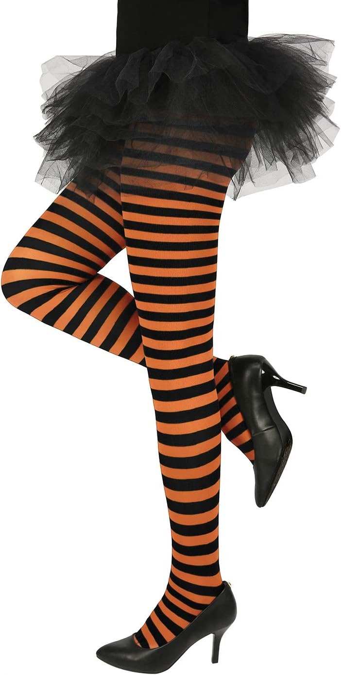 image:imageHDE Womens Striped Tights Full Length Footed Opaque Microfiber Stockings Stretchy Halloween Cosplay Costume Nylon PantyhoseE Black and Orange