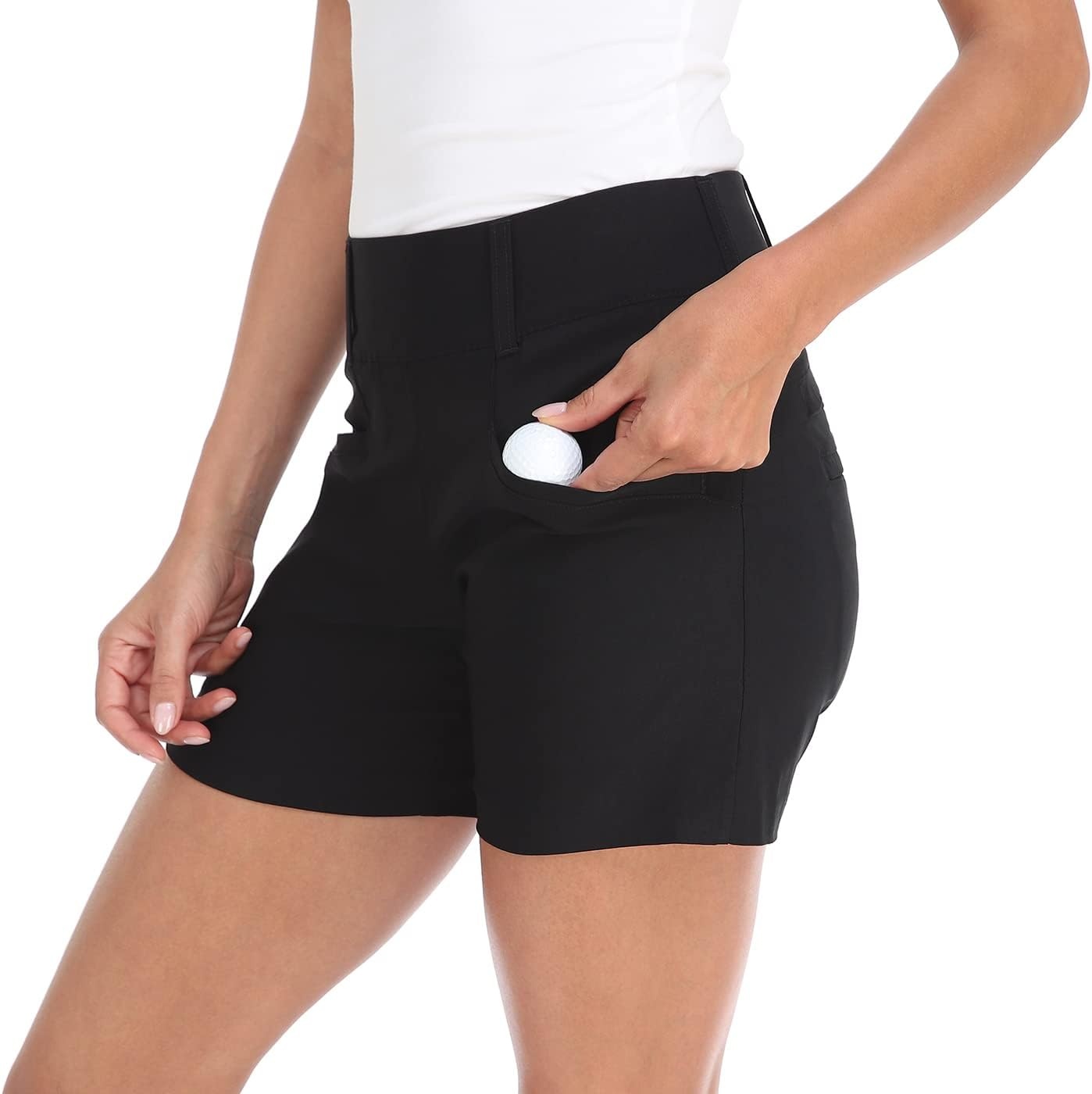 image:imageLRD Womens Golf Shorts 5 Inch Inseam Quick Dry Elastic Hiking Short with PocketsBlack