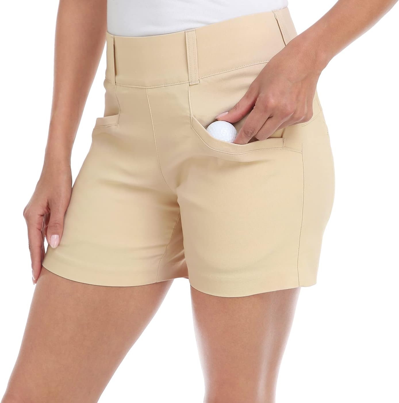 image:imageLRD Womens Golf Shorts 5 Inch Inseam Quick Dry Elastic Hiking Short with PocketsKhaki