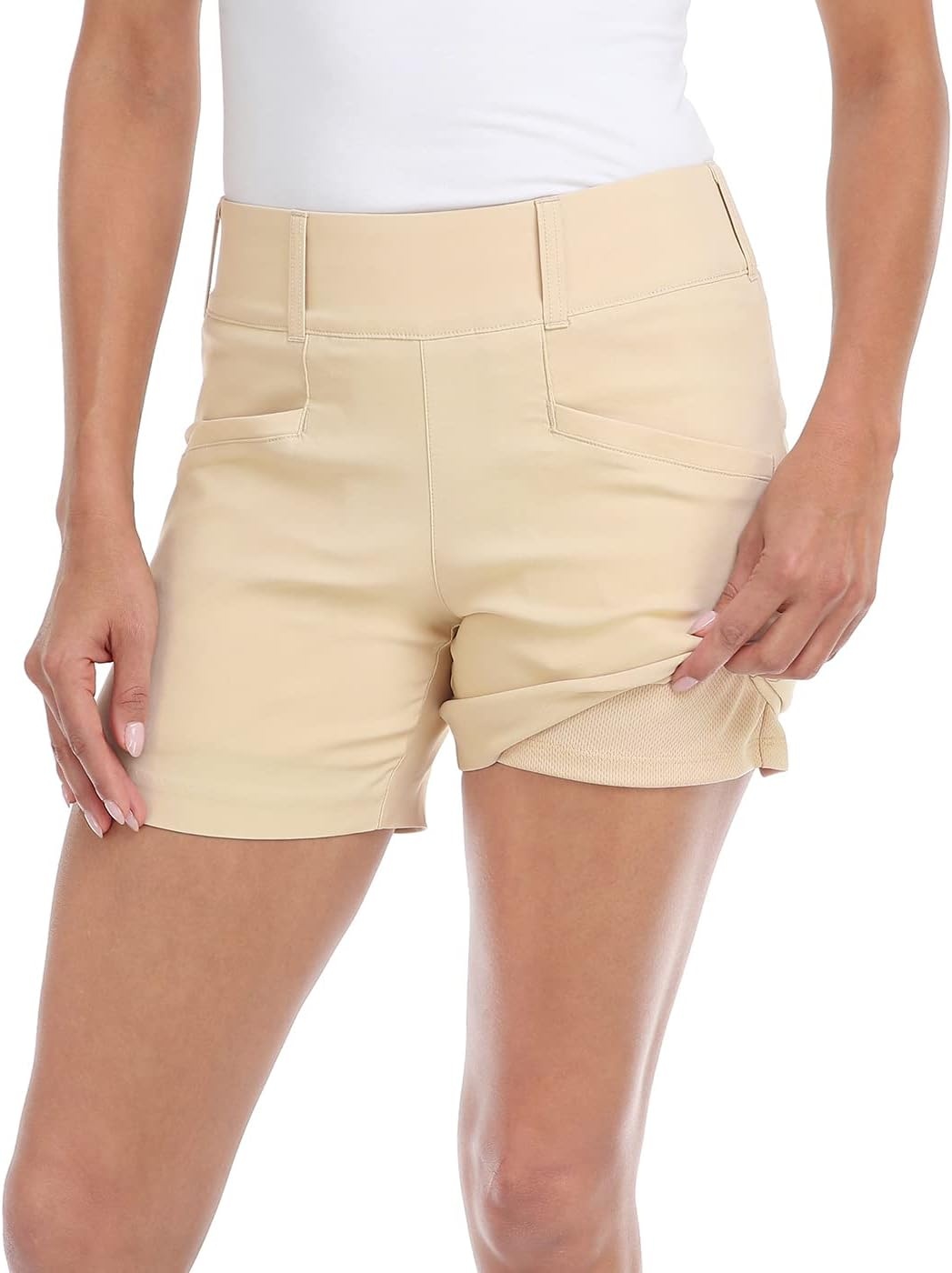 image:imageLRD Womens Golf Shorts 5 Inch Inseam Quick Dry Elastic Hiking Short with PocketsKhaki
