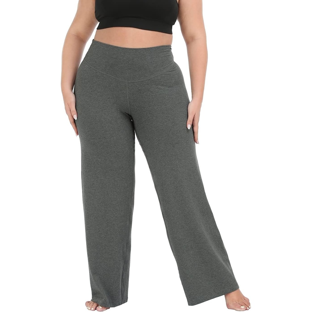 image:imageHDE Plus Size Wide Leg Cotton Yoga Pants for Women High Waist Workout LeggingsCharcoal