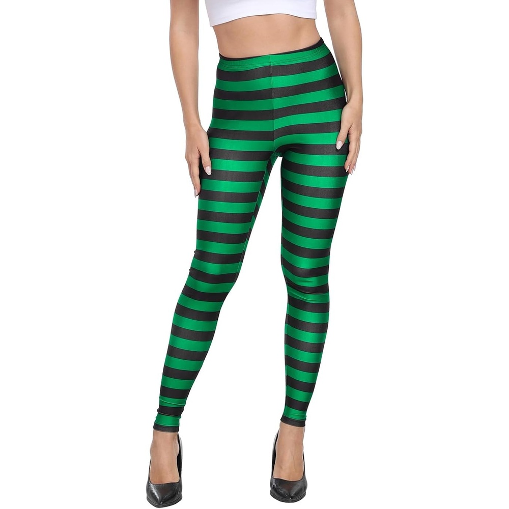 image:imageHDE Trendy Design Workout Leggings Fun Fashion Graphic Printed Cute PatternsBlack and Green Witch Stripes