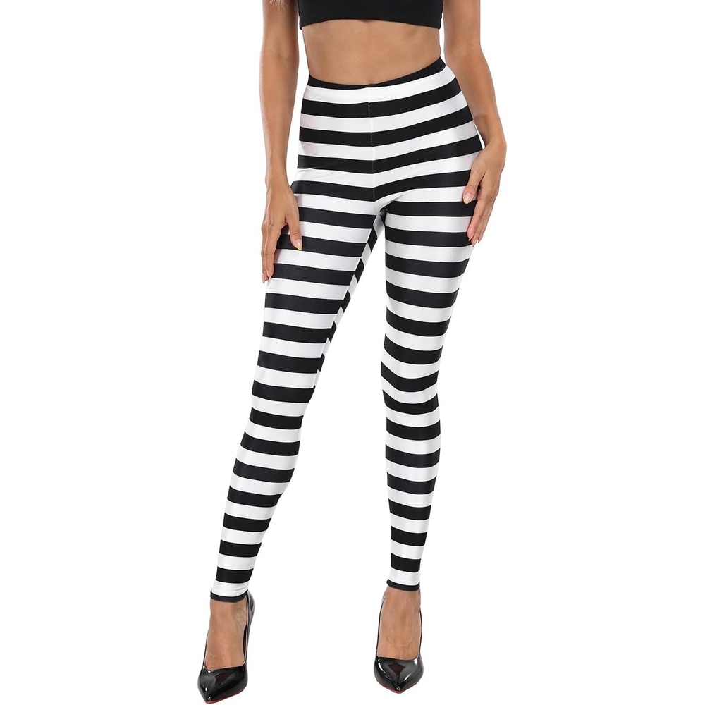 image:imageHDE Trendy Design Workout Leggings Fun Fashion Graphic Printed Cute PatternsBlack and White Horizontal Stripes
