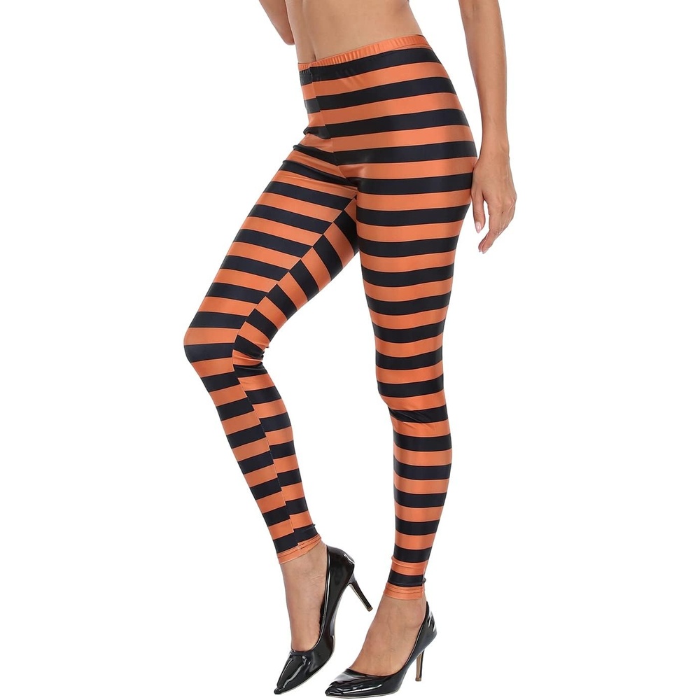 image:imageHDE Womens Funny Printed Leggings Digital Print Footless Stretchy TightsBlack Orange