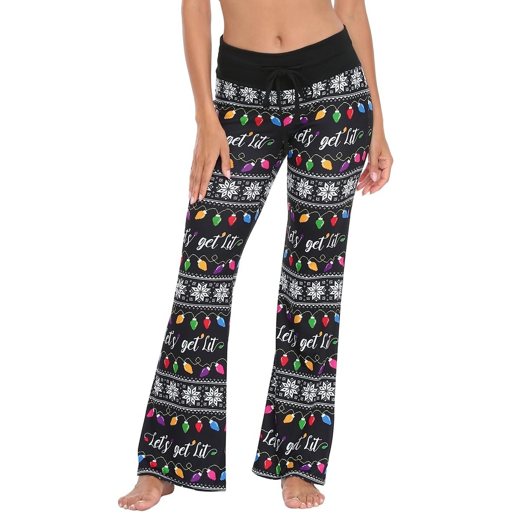 image:imageHDE Womens Pajama Pants Wide Leg Sleepwear Casual Loose Lounge Pant PJ BottomsGet Lit