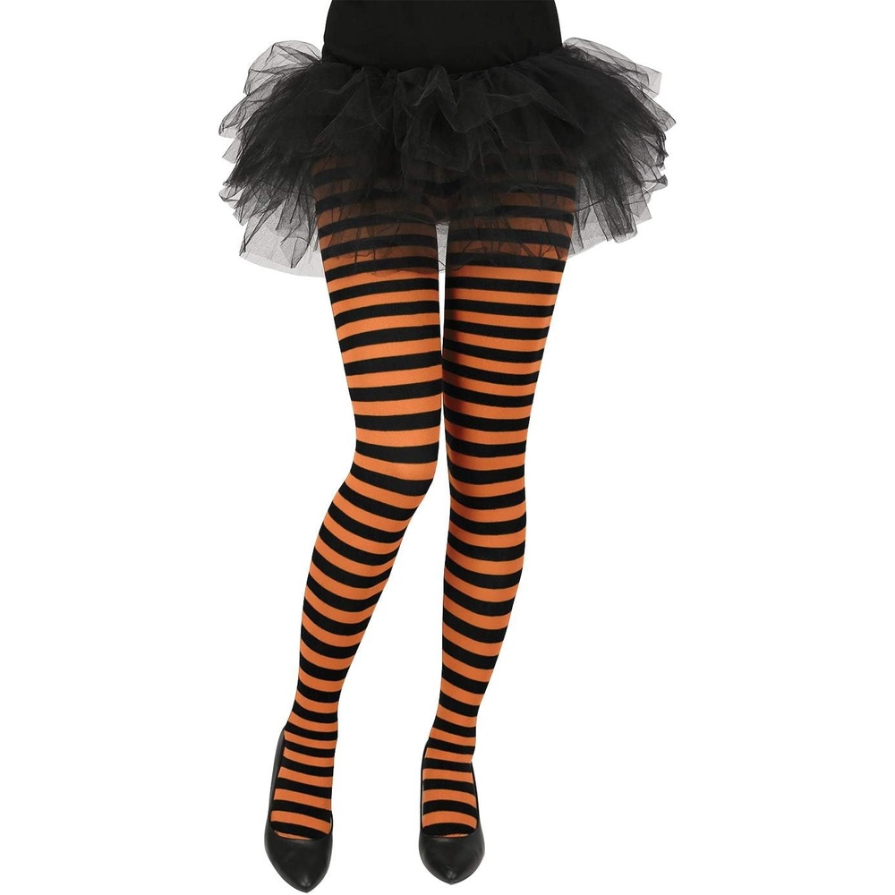 image:imageHDE Womens Striped Tights Full Length Footed Opaque Microfiber Stockings Stretchy Halloween Cosplay Costume Nylon PantyhoseE Black and Orange
