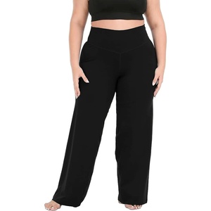 image:imageHDE Plus Size Wide Leg Cotton Yoga Pants for Women High Waist Workout LeggingsBlack