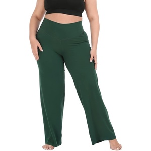 image:imageHDE Plus Size Wide Leg Cotton Yoga Pants for Women High Waist Workout LeggingsDark Green