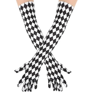 image:imageHDE Stretchy Satin Printed Opera Gloves 215 Elbow Length Full Finger Novelty Evening Party Adult Halloween Costume GlovesBlack and White Diamonds