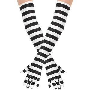 image:imageHDE Stretchy Satin Printed Opera Gloves 215 Elbow Length Full Finger Novelty Evening Party Adult Halloween Costume GlovesBlack and White Stripes