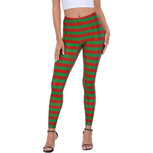 image:imageHDE Trendy Design Workout Leggings  Fun Fashion Graphic Printed Cute PatternsL Red  Green Holiday Stripes