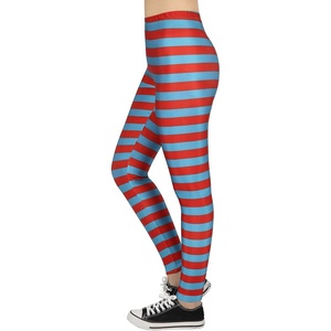 image:imageHDE Womens Funny Printed Leggings Digital Print Footless Stretchy TightsBlue and Red Thing Stripes