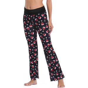 image:imageHDE Womens Pajama Pants Wide Leg Sleepwear Casual Loose Lounge Pant PJ BottomsWine Glasses