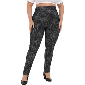 image:imageHDE Womens Plus Size Graphic Leggings High Waist Stretch Halloween Costume Full Ankle Length Soft Footless Opaque TightsSpiderweb