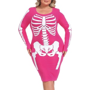 image:imageHDE Womens Plus Size Skeleton Dress Fun Spooky Halloween Costume Stretchy Long Sleeve Midi Bodycon Dress Fitted Party OutfitHot Pink