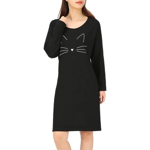 image:imageHDE Womens Sleepwear Cotton Nightgowns Long Sleeve Sleepshirt Print Night ShirtCute Cat