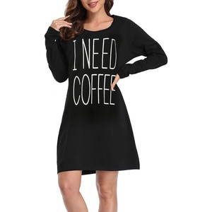 image:imageHDE Womens Sleepwear Cotton Nightgowns Long Sleeve Sleepshirt Print Night ShirtNeed Coffee
