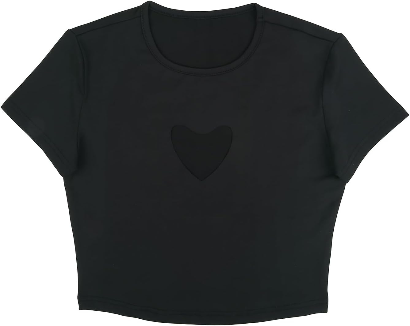 image:imageHDE Womens Heart Cut Out Crop Top Short Sleeve T Shirt Y2K Cropped Baby TeeBlack
