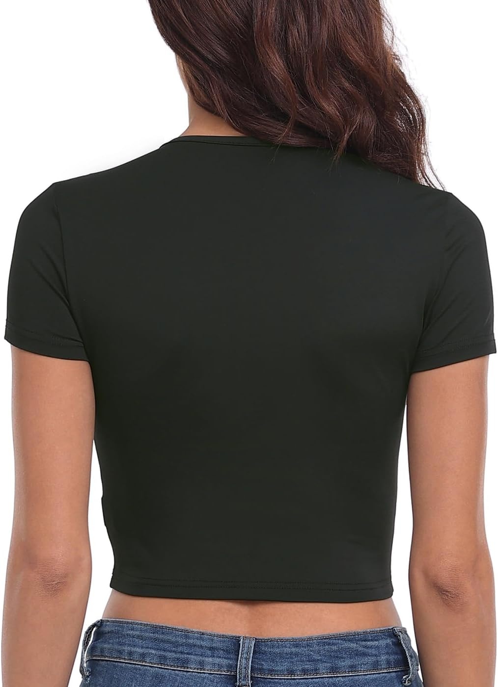 image:imageHDE Womens Heart Cut Out Crop Top Short Sleeve T Shirt Y2K Cropped Baby TeeBlack