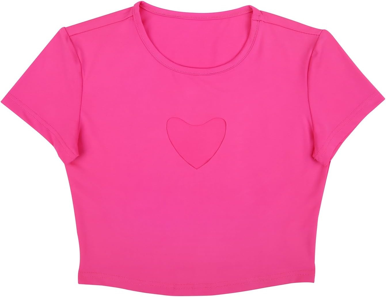 image:imageHDE Womens Heart Cut Out Crop Top Short Sleeve T Shirt Y2K Cropped Baby TeeHot Pink
