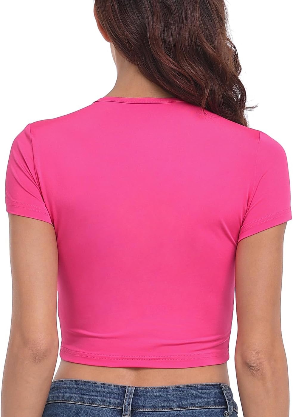 image:imageHDE Womens Heart Cut Out Crop Top Short Sleeve T Shirt Y2K Cropped Baby TeeHot Pink