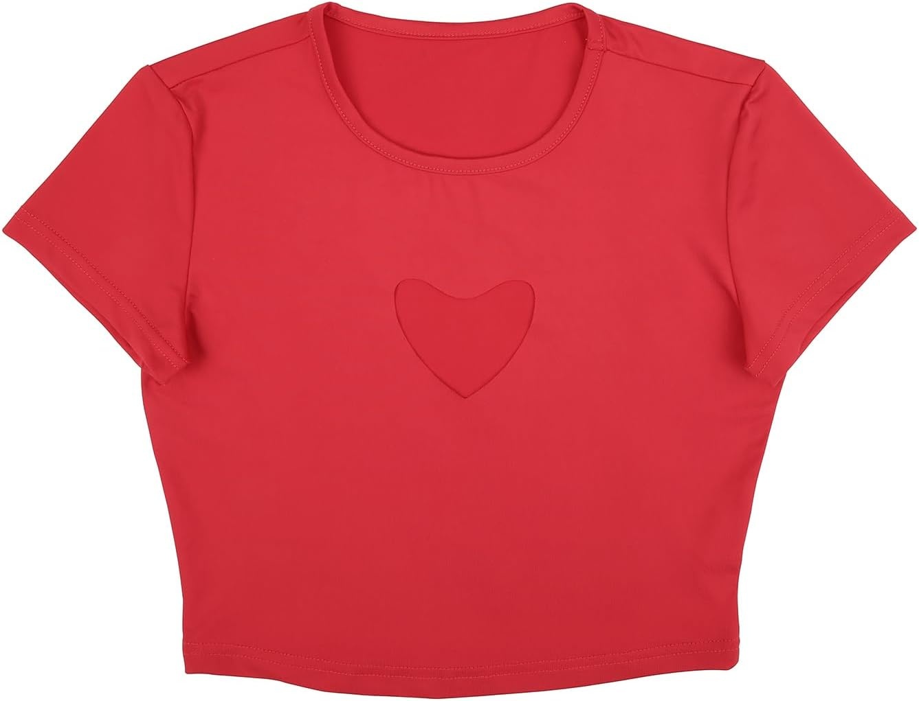 image:imageHDE Womens Heart Cut Out Crop Top Short Sleeve T Shirt Y2K Cropped Baby TeeRed