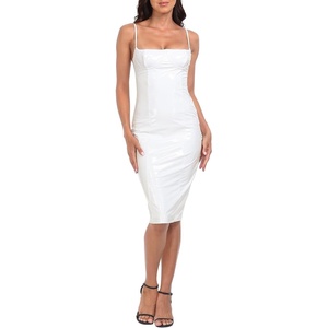 image:imageHDE Womens Latex Midi Bodycon Dress Vinyl Faux Leather Sexy Balconette DressesWhite