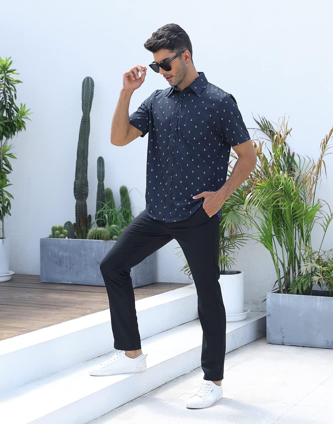 image:imageHDE Mens Casual Button Down Shirt S5XL Big Short Sleeve Floral Hawaiian PrintAnchors