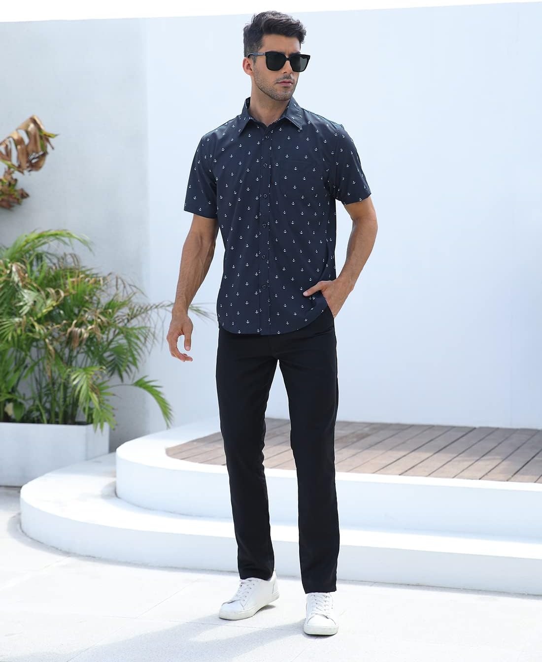 image:imageHDE Mens Casual Button Down Shirt S5XL Big Short Sleeve Floral Hawaiian PrintAnchors