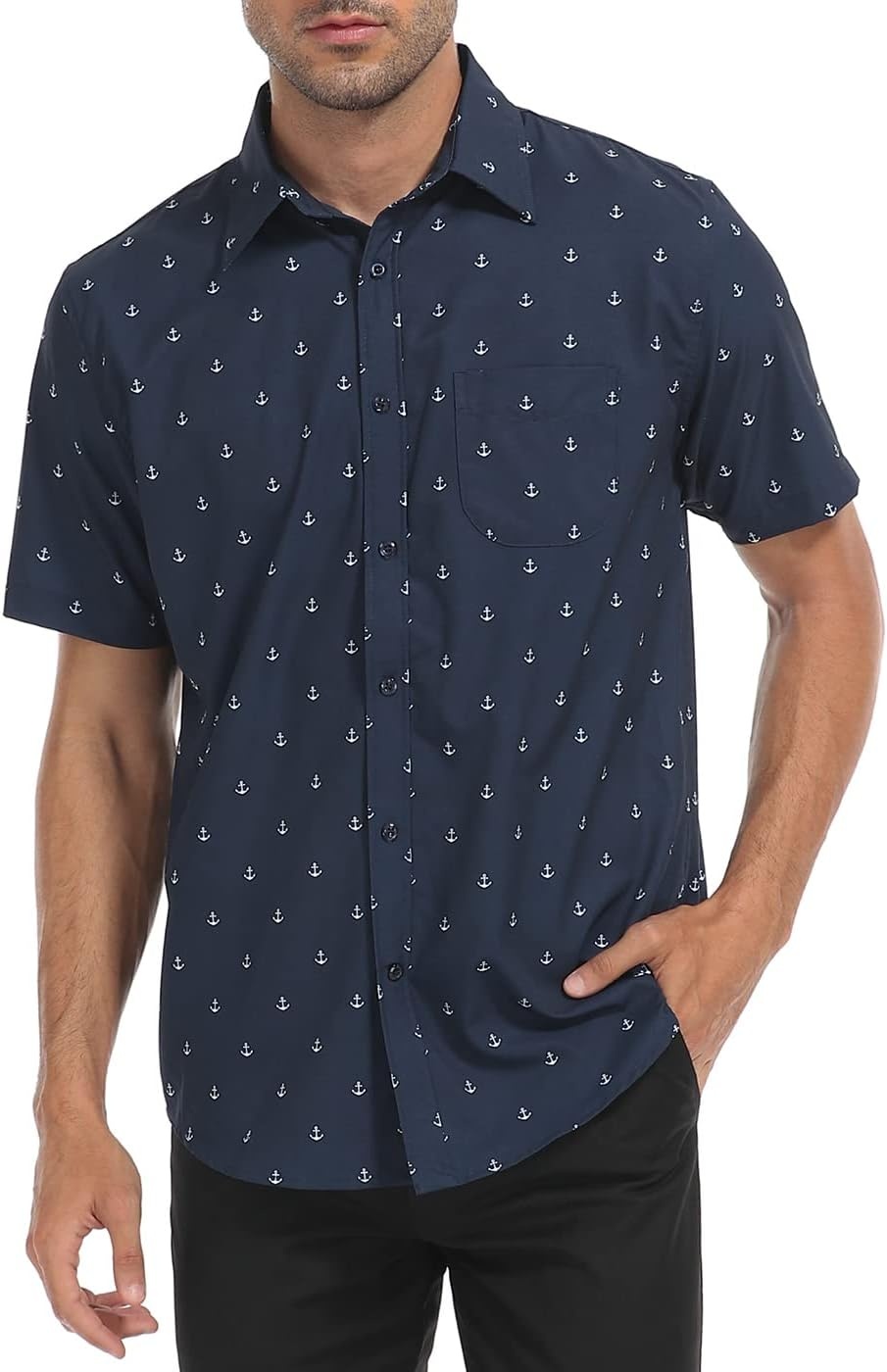 image:imageHDE Mens Casual Button Down Shirt S5XL Big Short Sleeve Floral Hawaiian PrintAnchors