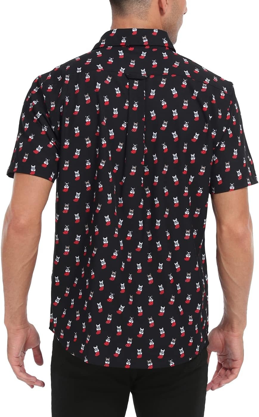 image:imageHDE Mens Casual Button Down Shirt S5XL Big Short Sleeve Floral Hawaiian PrintDog Stockings