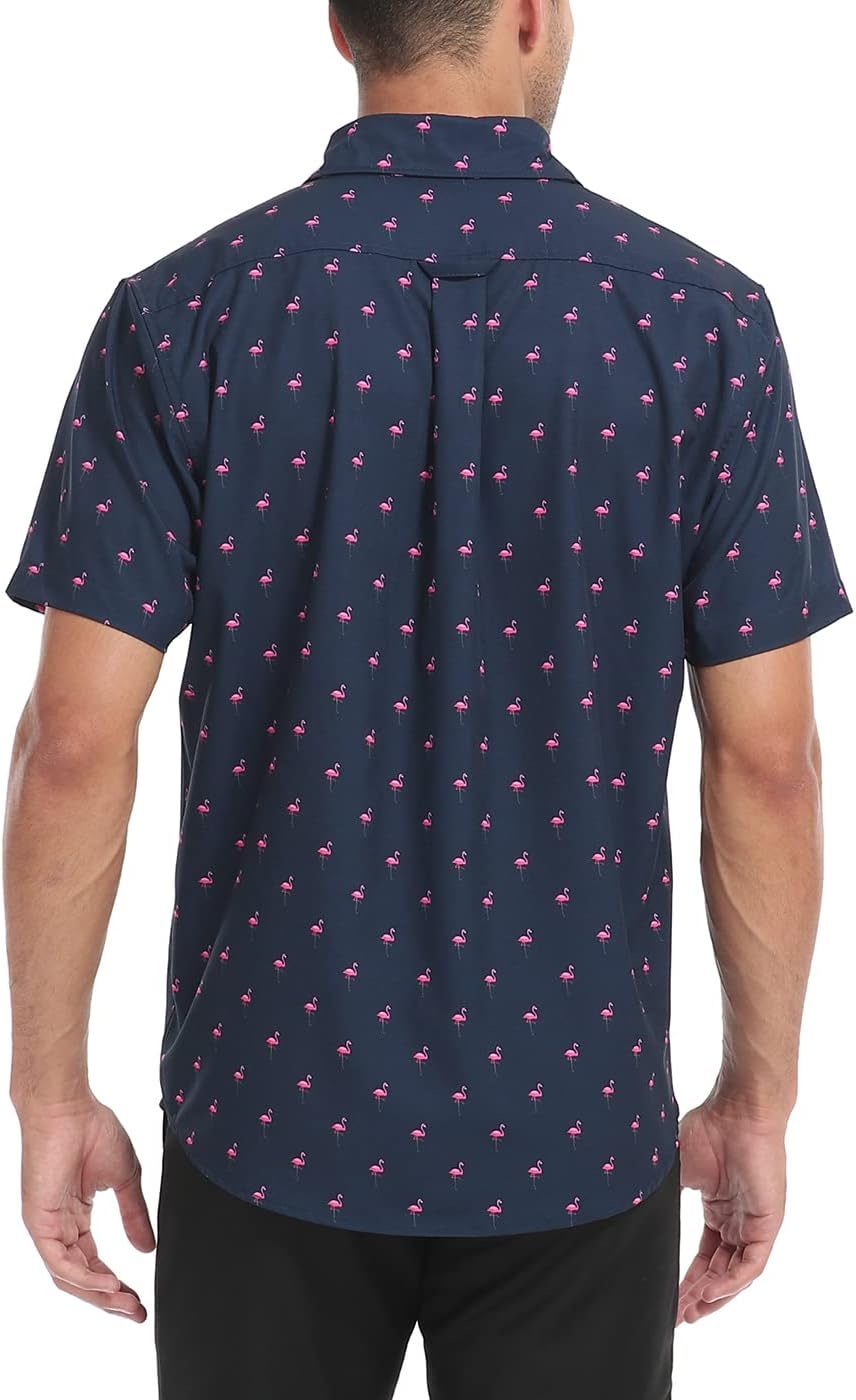 image:imageHDE Mens Casual Button Down Shirt S5XL Big Short Sleeve Floral Hawaiian PrintFlamingo