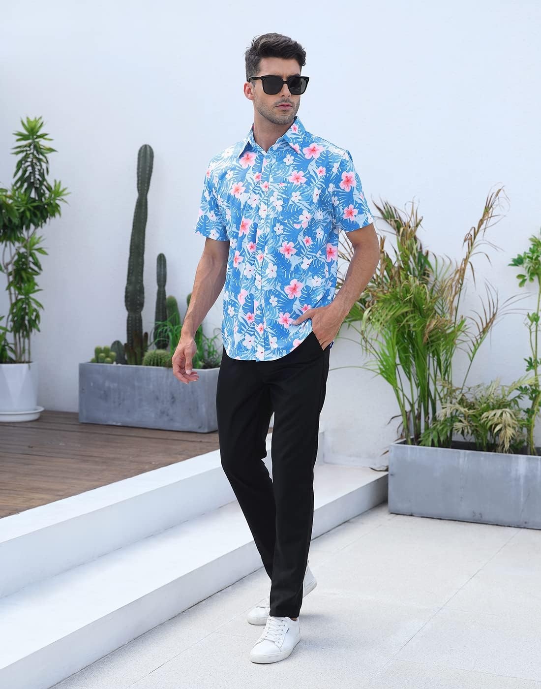 image:imageHDE Mens Casual Button Down Shirt S5XL Big Short Sleeve Floral Hawaiian PrintHawaiian Floral