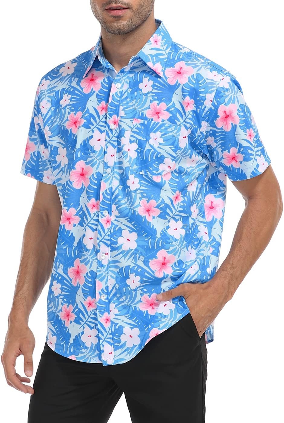 image:imageHDE Mens Casual Button Down Shirt S5XL Big Short Sleeve Floral Hawaiian PrintHawaiian Floral