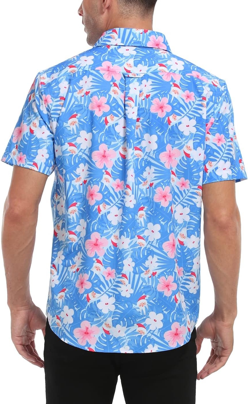 image:imageHDE Mens Casual Button Down Shirt S5XL Big Short Sleeve Floral Hawaiian PrintHawaiian Santa