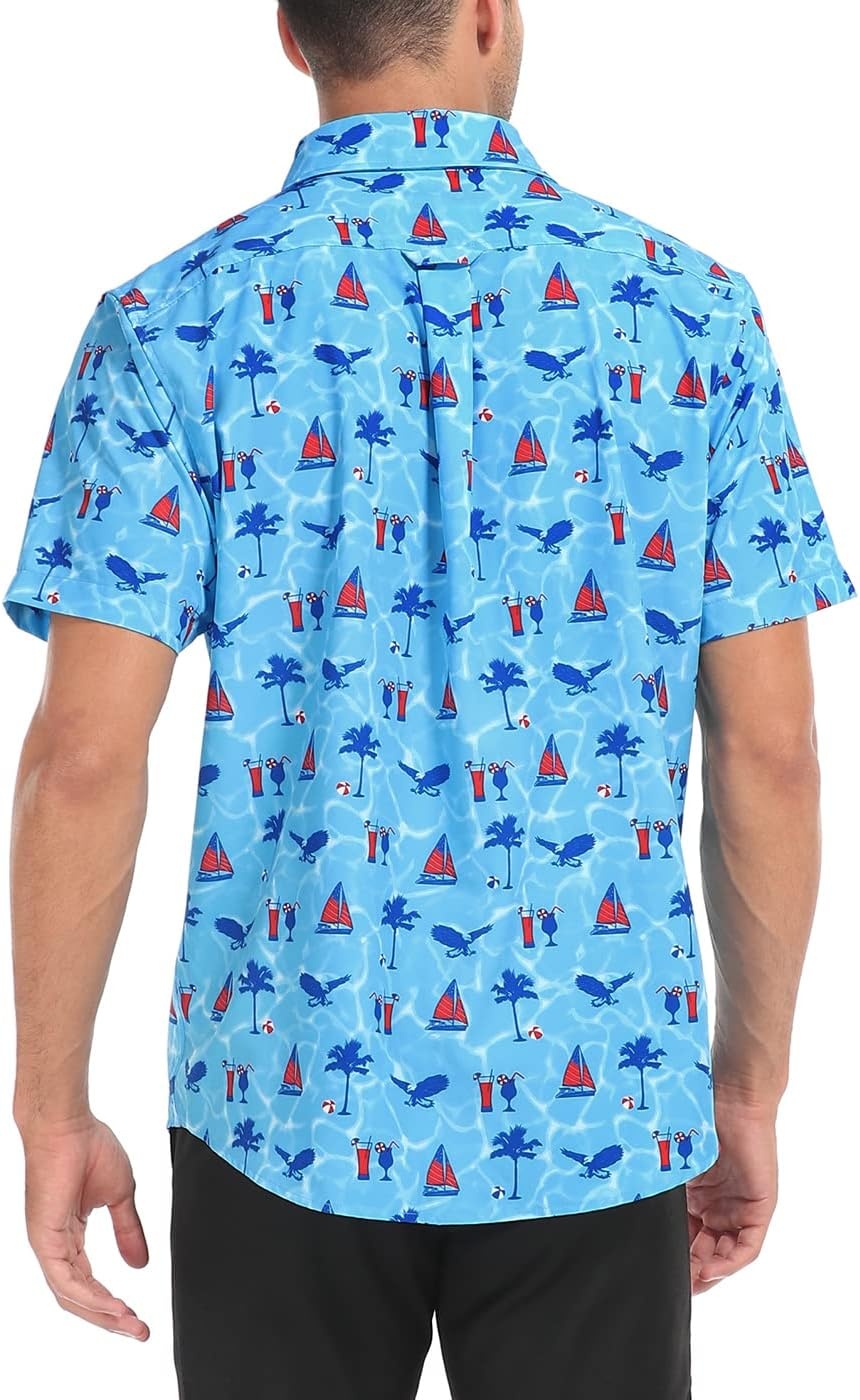 image:imageHDE Mens Casual Button Down Shirt S5XL Big Short Sleeve Floral Hawaiian PrintPatriotic Vacation