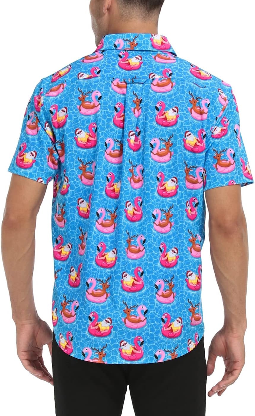 image:imageHDE Mens Casual Button Down Shirt S5XL Big Short Sleeve Floral Hawaiian PrintPool Santa