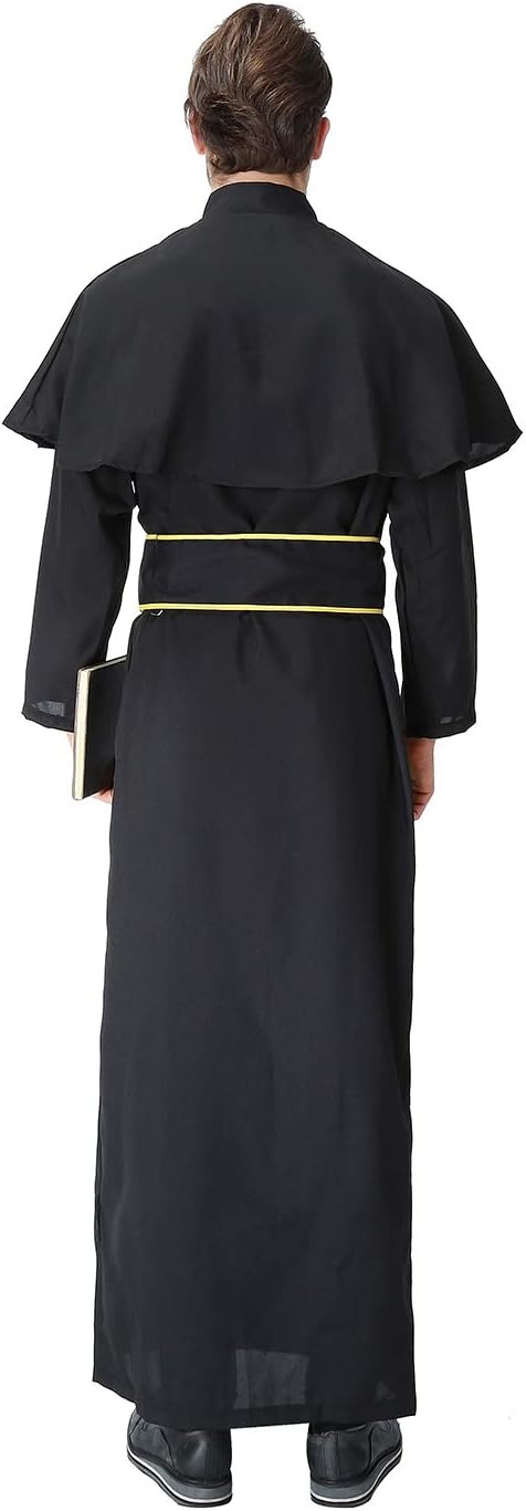 image:imageHDE Mens Priest Cassock Costume Halloween Party Outfit Traditional Clergy Vestments With Robe Collar and Sash Adult One Sized