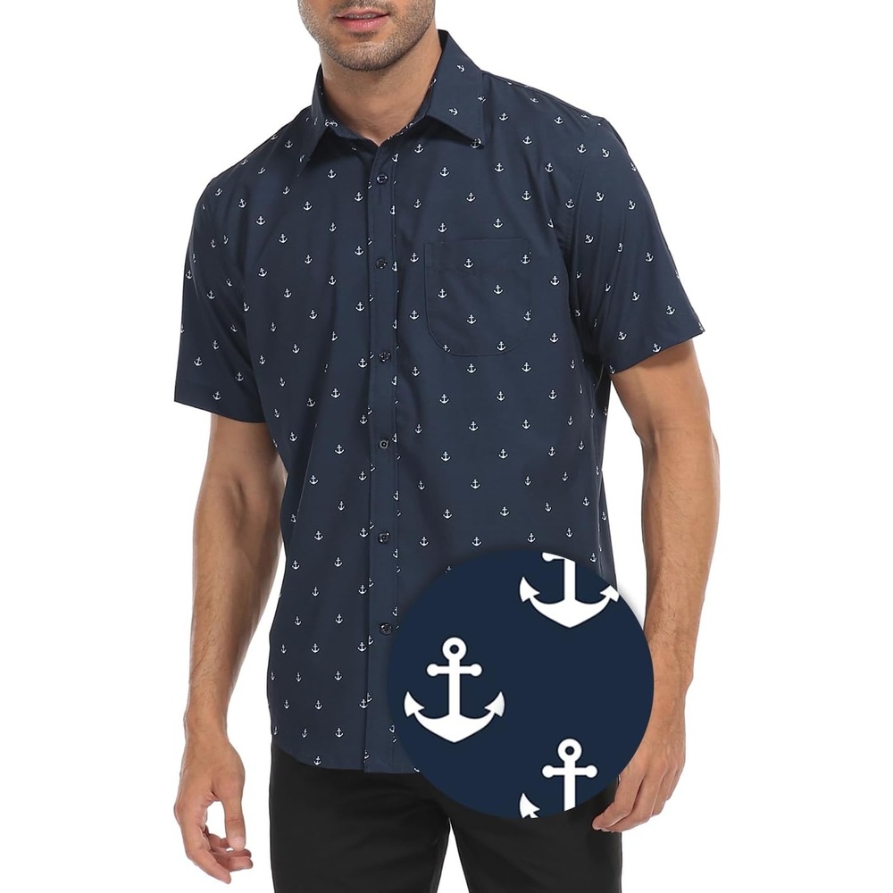 image:imageHDE Mens Casual Button Down Shirt S5XL Big Short Sleeve Floral Hawaiian PrintAnchors
