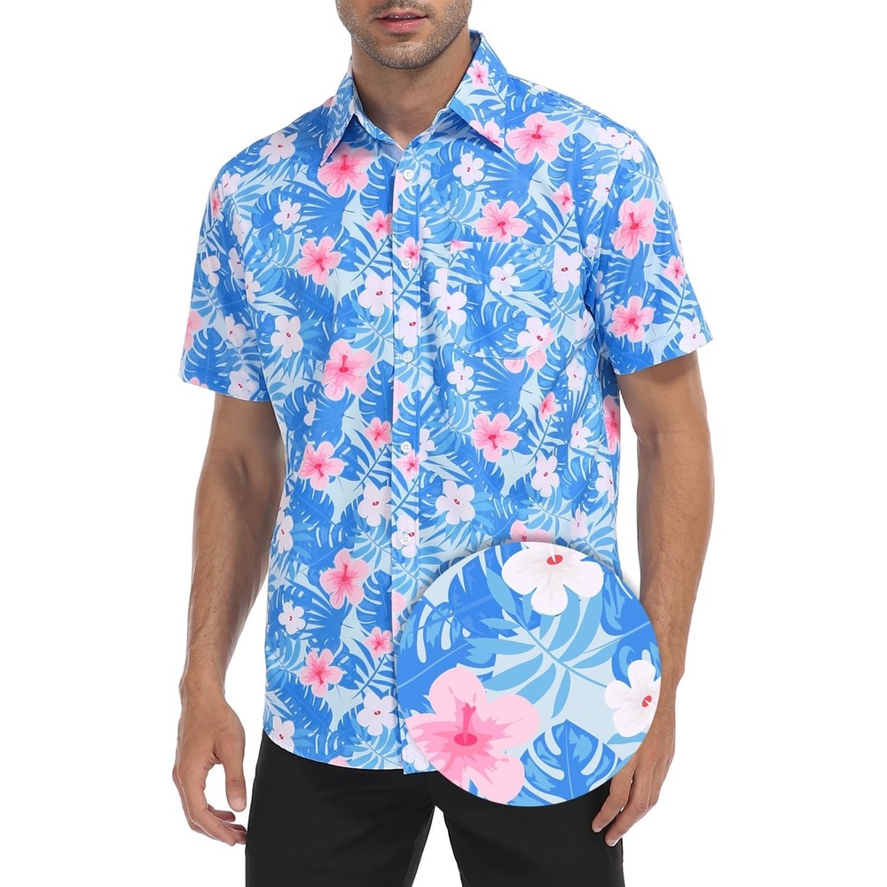 image:imageHDE Mens Casual Button Down Shirt S5XL Big Short Sleeve Floral Hawaiian PrintHawaiian Floral