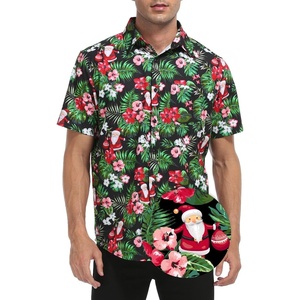 image:imageHDE Mens Casual Button Down Shirt S5XL Big Short Sleeve Floral Hawaiian PrintTropical Santa