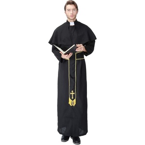 image:imageHDE Mens Priest Cassock Costume Halloween Party Outfit Traditional Clergy Vestments With Robe Collar and Sash Adult One Sized